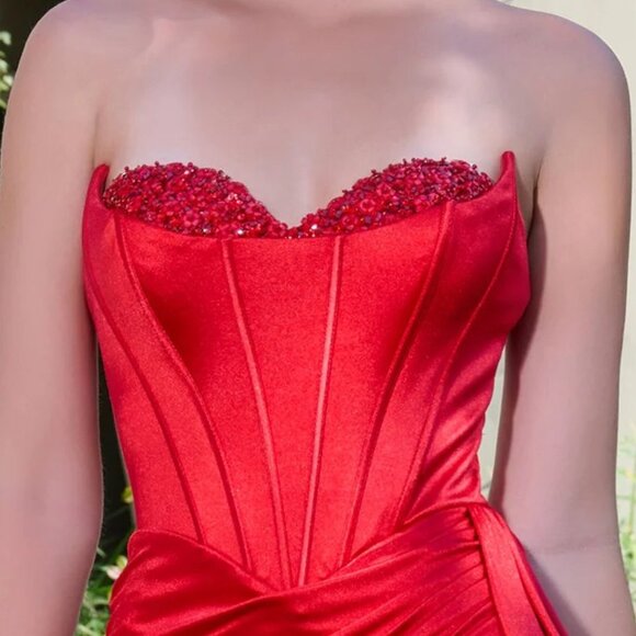 New Strapless Beads Embellihsed Prom Gown w/ Sweetheart Neck & Side Drape GL3690 - Picture 6 of 15